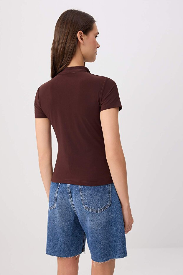 Kahverengi Örme Bluz TWOSS25BZ00226 - 4