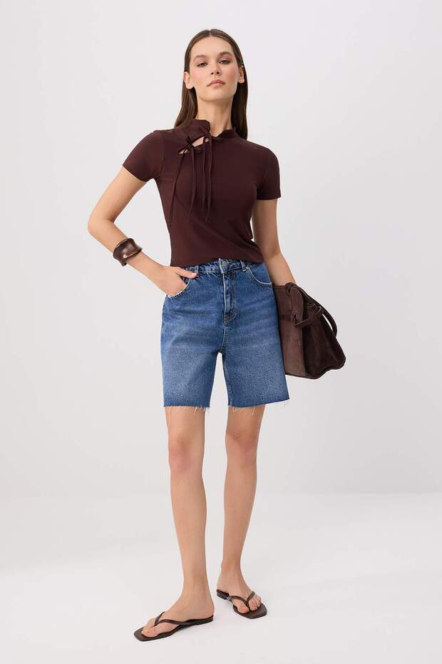 Trendyolmilla  Kahverengi Örme Bluz TWOSS25BZ00226 - Görsel 3