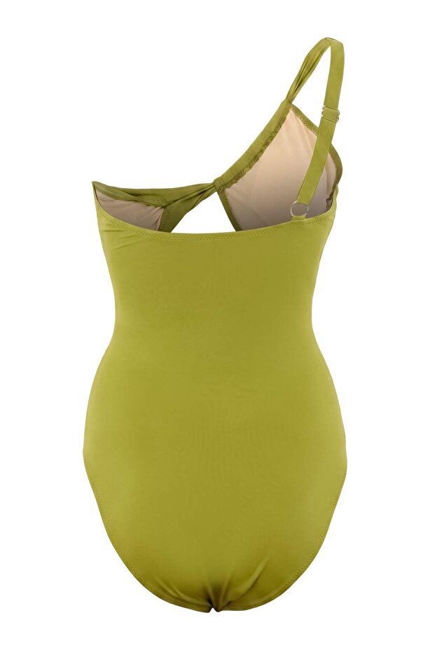 Yeşil Tek Omuz Kaplı Cut Out Detaylı Regular Mayo TBESS26MA00084 - 3