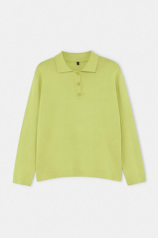 Trendyolmilla  Lime Wardrobe Essentials Özel İplik Geniş Kalıp Triko Kazak TWOAW26KZ00195 - Görsel 2