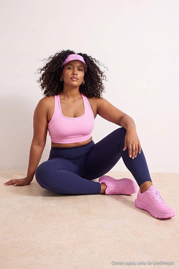 Lacivert Soft Fırçalı Kumaş Reflektör Baskı Detaylı Tam Boy Örme Spor Tayt TBBAW26BV00007