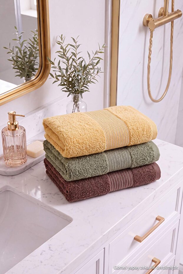 3-Piece Brown-Khaki-Mustard Face Towel Set Tphaw27Hvl00006