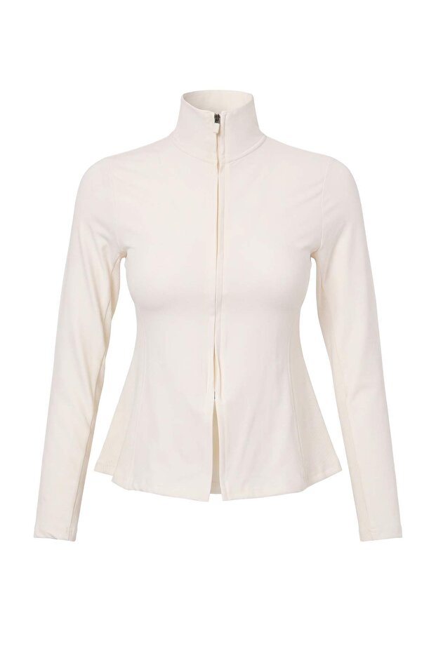 Ekru Soft Fırçalı Kumaş Örme Spor Ceket THMAW27SK00001