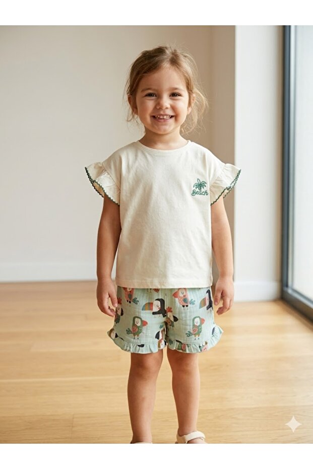 Girl's Muslin Bottom Cotton 2-Piece Set Green