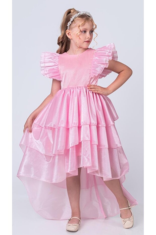 Girl's Tailed, Crowned Vragia Evening Dress M00745 Pink