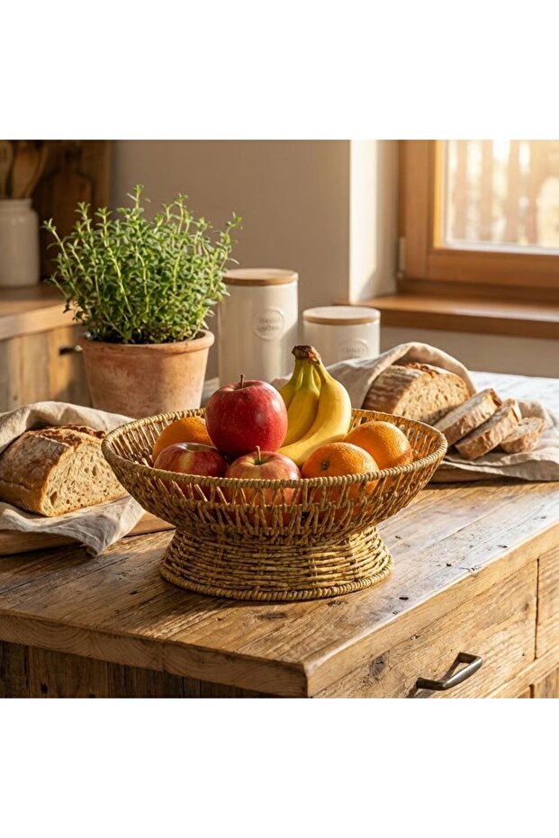 ® 25 cm Plastic Rattan Serving Bowl – Natural Wicker Look Decorative for Fruits, Bread, and Presentation