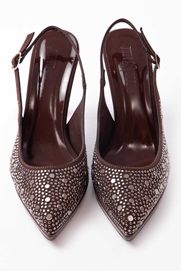 Satin Stone Pointed Toe Women's Thin Heeled Platform Evening Dress Shoes