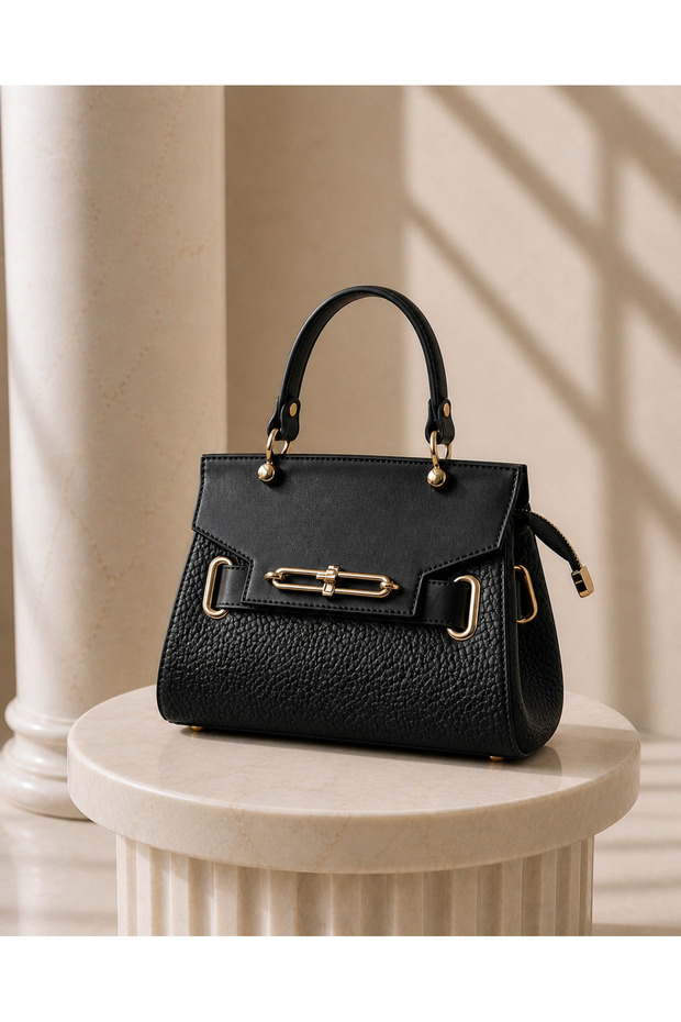 Women's Premium Quality Lock Detail Accessory Crossbody Hand and Shoulder Bag