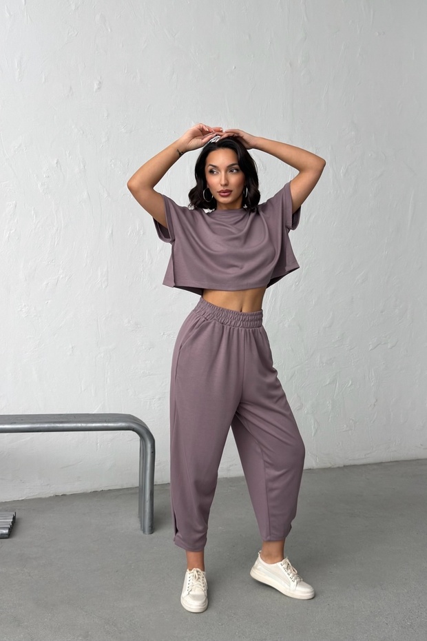 Women's Dusty Rose t Sleeve Stretch Fabric Tracksuit Set Nj19