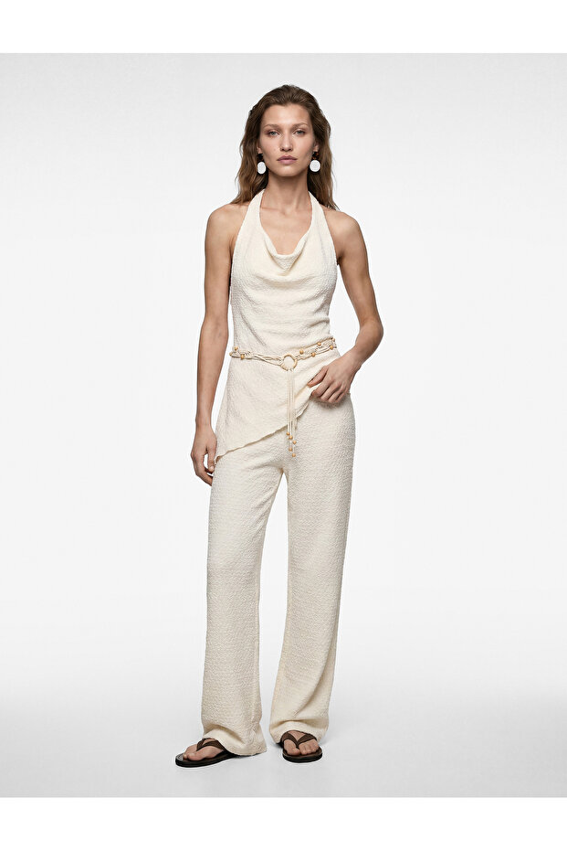 Bürümcük Fabric Tie-Waist Straight-Leg Long Trousers