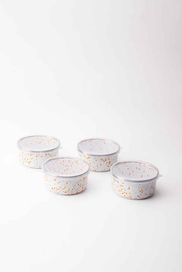Speckles Enamel 4-Piece Bowl with Lid, Snack Bowl, Breakfast Bowl, Jam Bowl, Olive Bowl, Serving Set 8cm 200 m