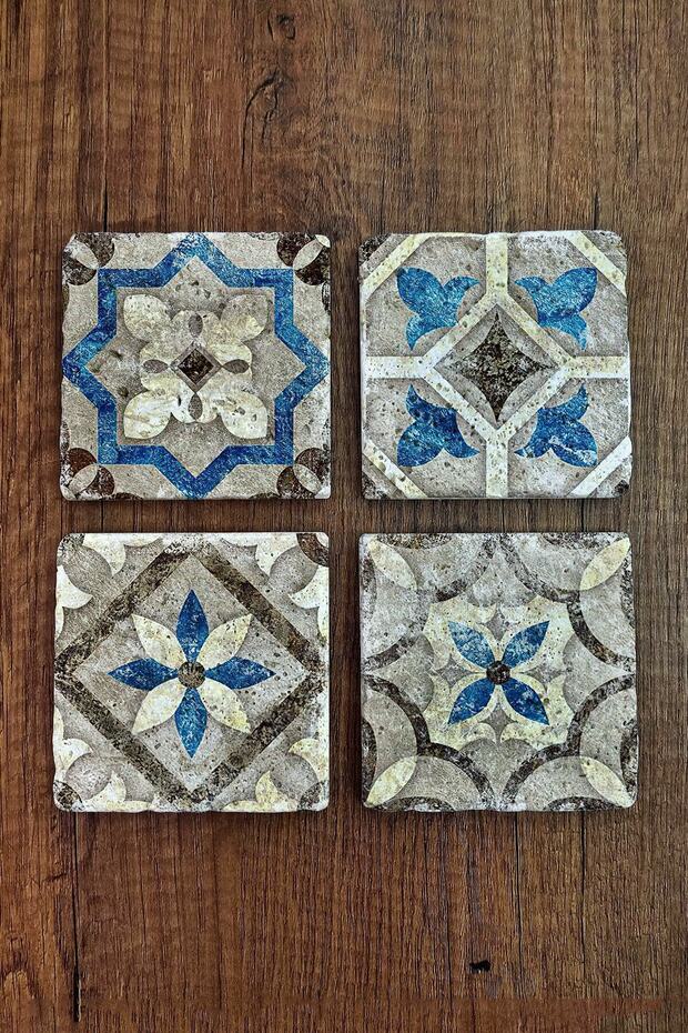 Natural Stone Coasters Indian Patterns Printed Set of 4