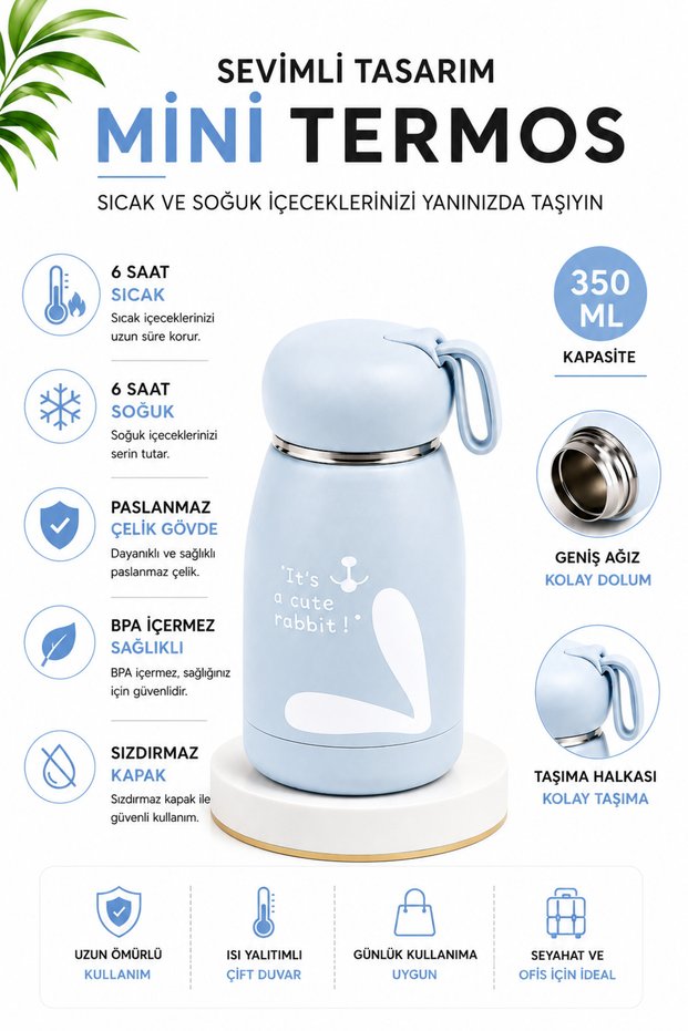Children's Hot Water Carrying Thermos Double Wall Stainless Steel, Bpa-Free, Leak-Proof Lid 320 ml Blue
