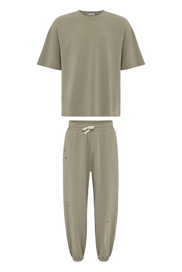 Hole detailed oversize tracksuit set