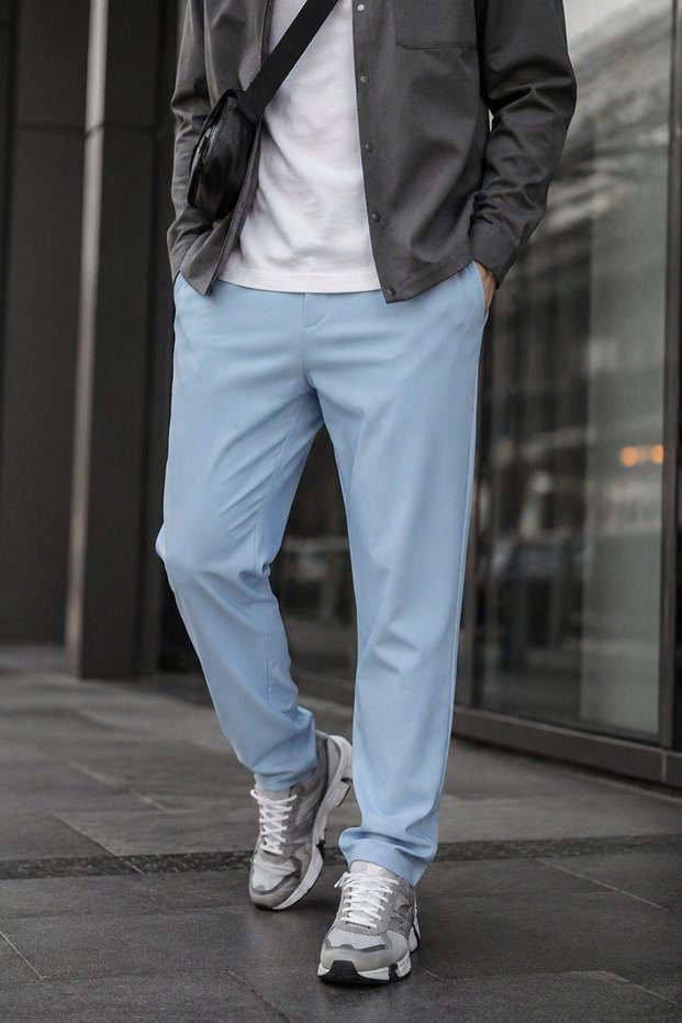 Men's Light Blue Sports Pants Stretch Fabric Fabric Relaxed Fit Elastic Drawstring Waist