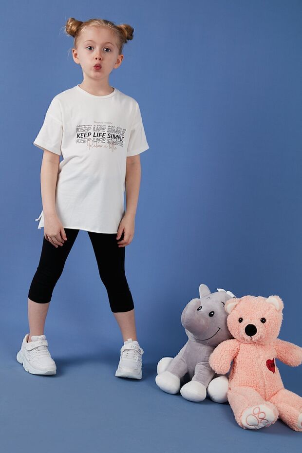 Cotton Crew Neck Short Sleeve Tights Top and Bottom Set Girl's SET6212007