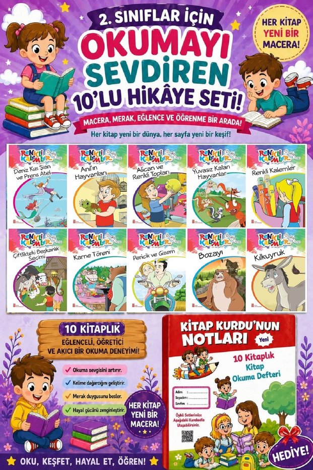 2.Sınıflar İçin Okumayı Sevdiren 10 lu Hikaye Seti 14 (Kitap Okuma Defteri Hediyeli)