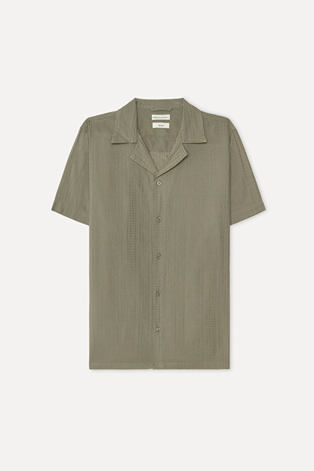 Men's Khaki Jacquard Resort Collar Short Sleeve Shirt