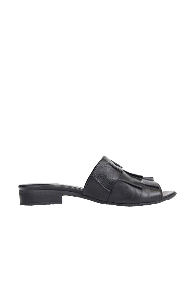 Shoes Siyah Deri Kadın Düz Terlik 01wn5101