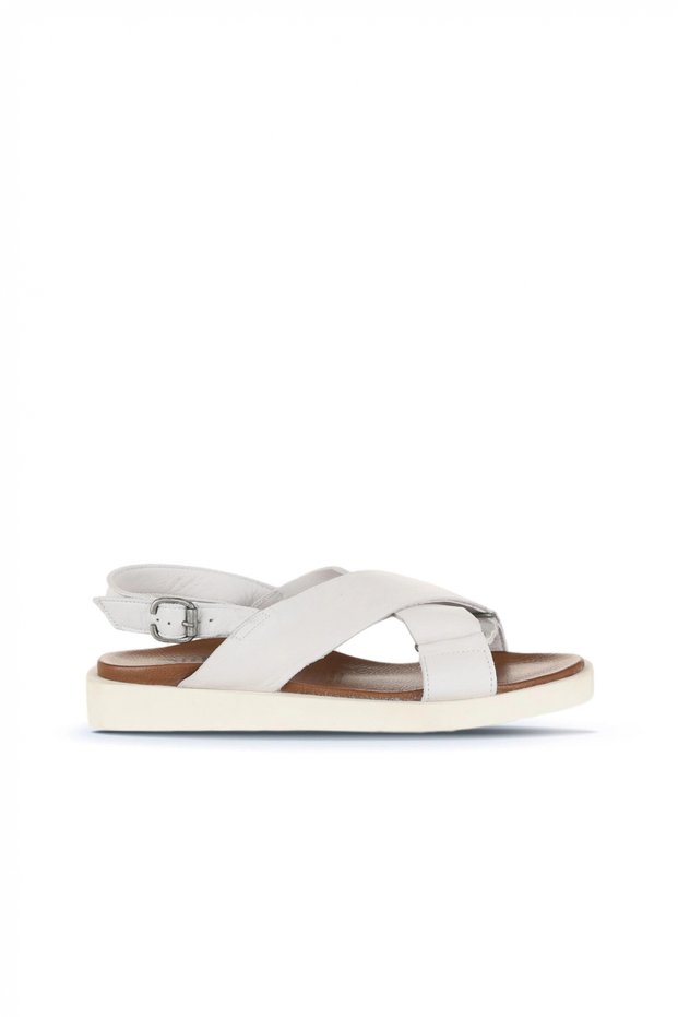 White Cracked Leather Women's Sandals 01Ws2801
