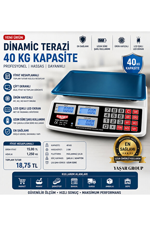 SUPER JVS 40 Kg Şarjlı Dijital Hassas Market Manav Kasap Pazarcı Terazisi En Sağlamlı En Kalitelisi 702T Yeni Ürün