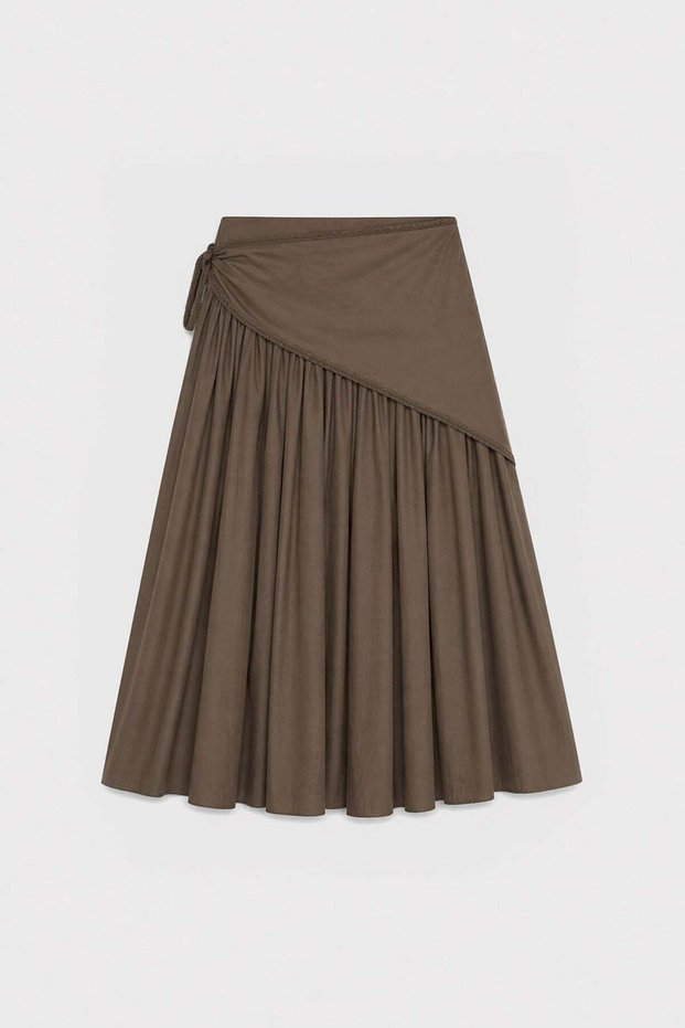 Khaki Women's Midi Skirt with Handkerchief Detail