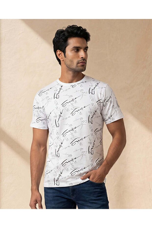 تي شيرت رجالي أبيض مطبوع