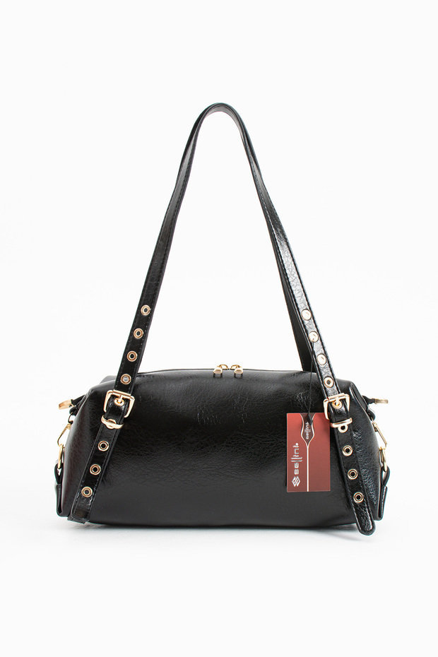 Nova Women's Shoulder Bag with Belt Strap Detail, Black