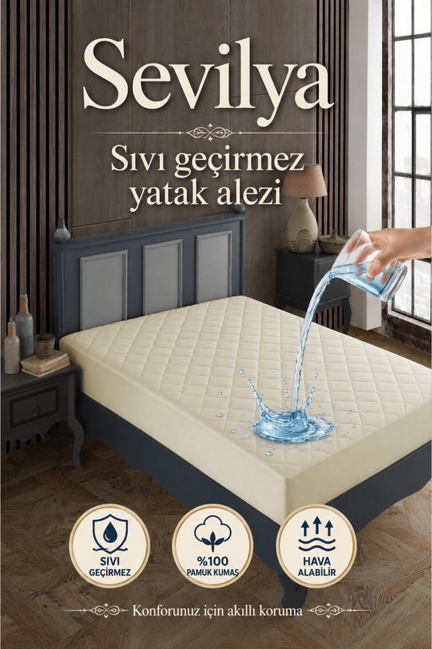 100% Cotton Quilted Liquid Proof Beige Colored Mattress Protector Mattress Protector Mattress Sheet