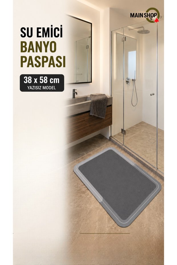 Bathroom Shower Cabin Mat Non-Slip Base Water Absorbent Mat Without Writing Grey Model 58X38Cm M-8