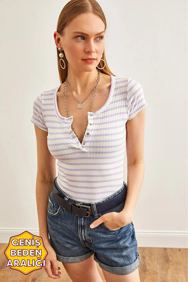 Women's Thick Ribbed Lilac Snap Camisole Blouse BLZ-19000171