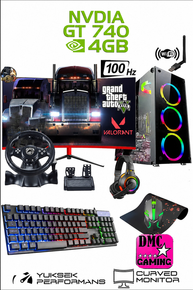 DMC N231 (GTA 5) I5 3470,16GB,500GB HDD,256GB SSD,4GB GT740,24''100Hz Curved Masaüstü Oyuncu Bilgisayar
