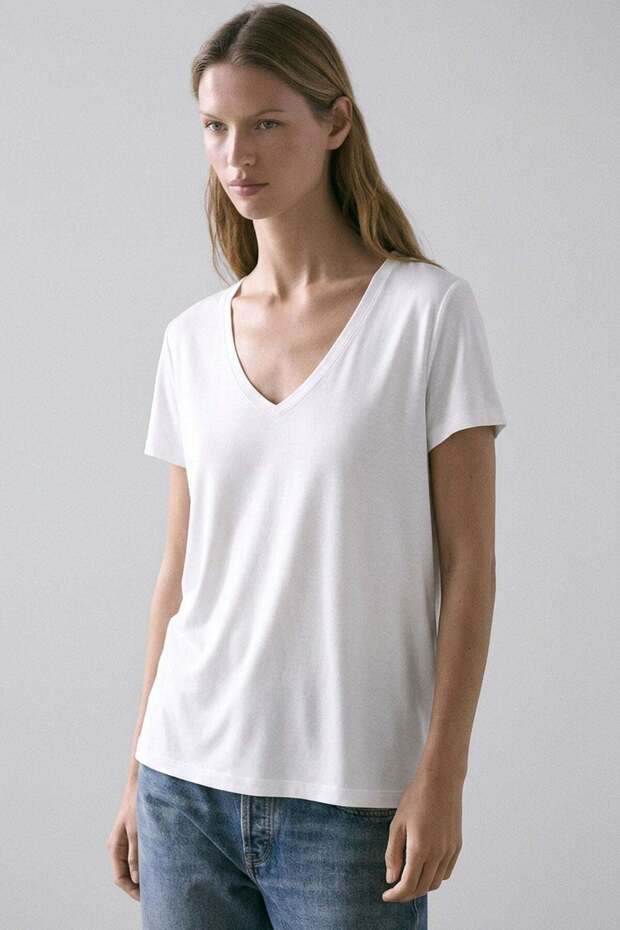 Μπλουζάκι V-Neck Basic Με μείγμα βισκόζης - 3