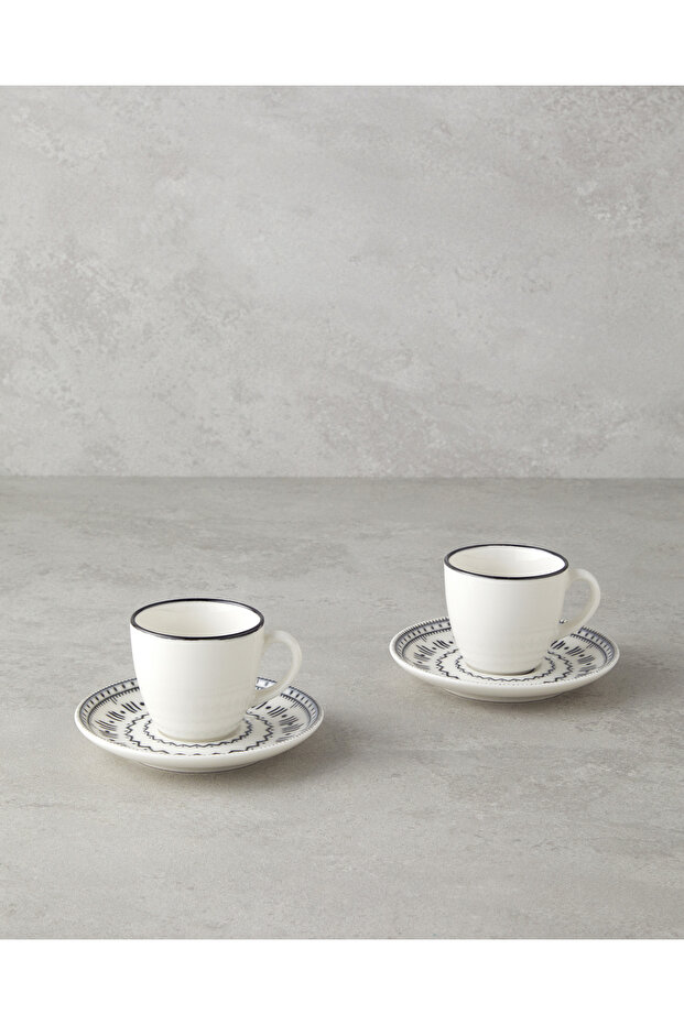 Deco Bone Porcelain 4 Piece Coffee Cup Set for 2 People 90 ml Black