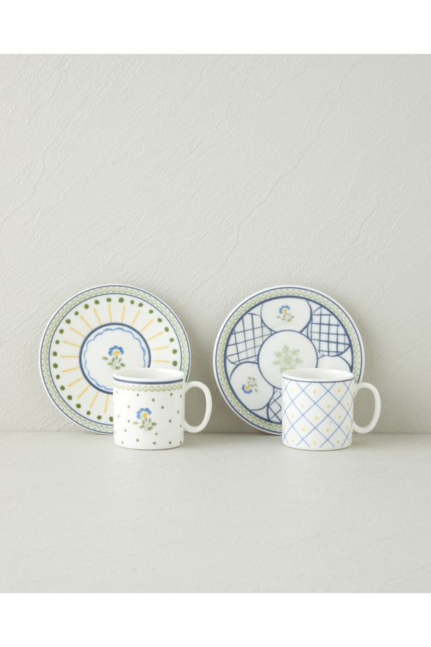 Talavera Glow Bone Porcelain 4 Piece Coffee Cup Set for 2 People 90 ml Blue-Green