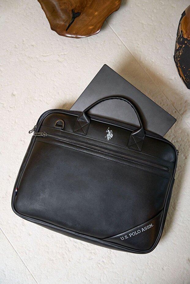 US Polo Assn 24586 Vegan Leather Notebook Laptop Briefcase BLACK