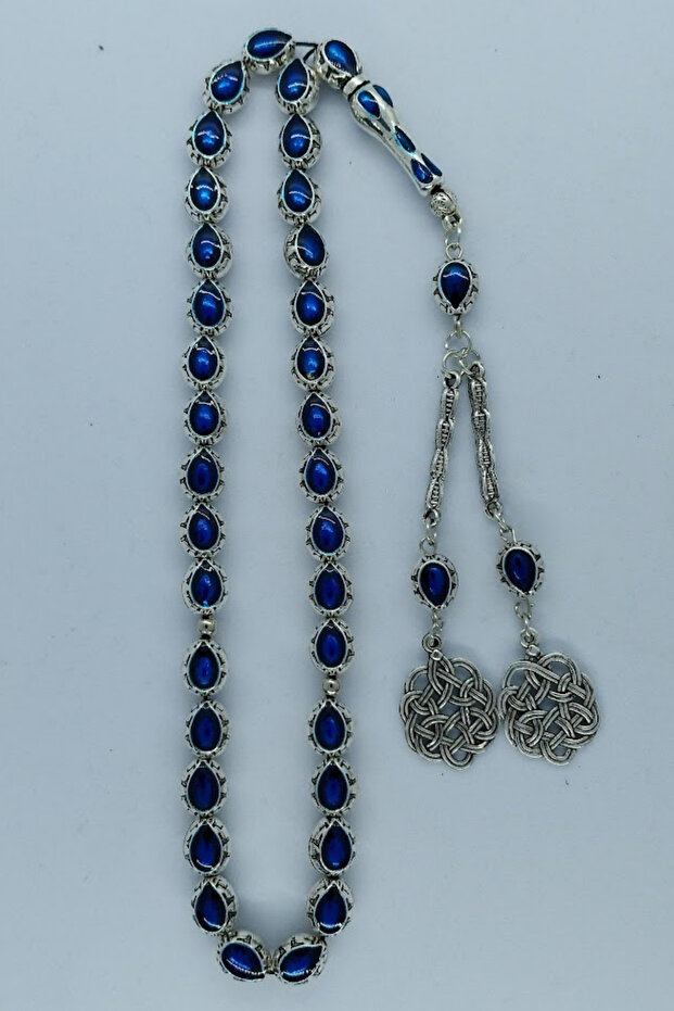 Silver Color Enamel Metal Prayer Beads, Double Kazaz Pattern Metal Tassel Rosary with Gift Box.