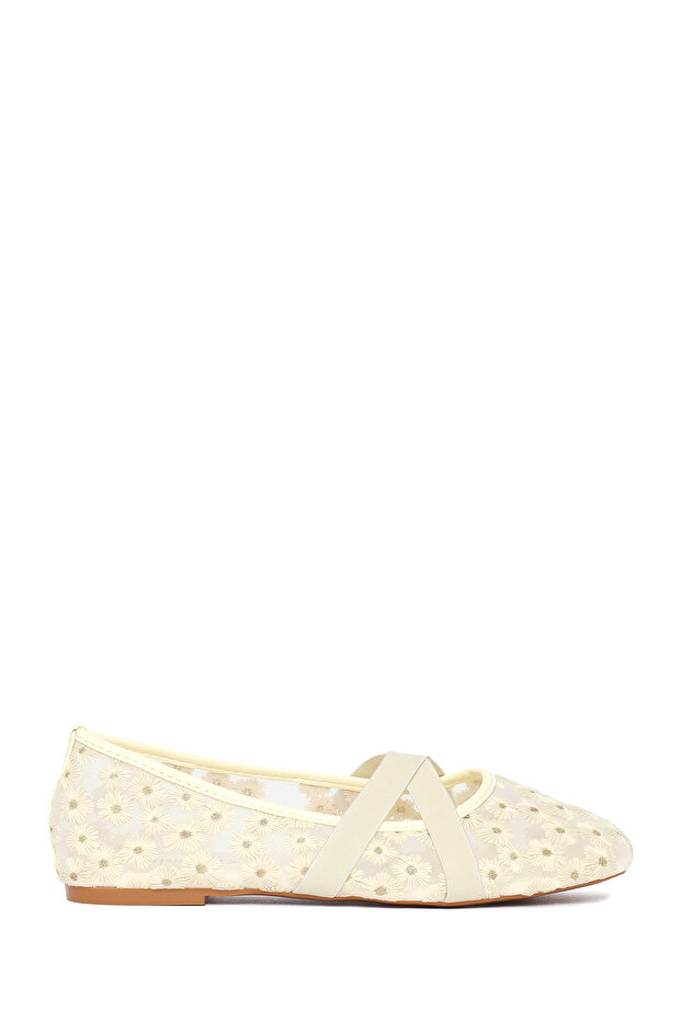 Women's Beige Patterned Fabric Ballet Flats 26Pfe49456F