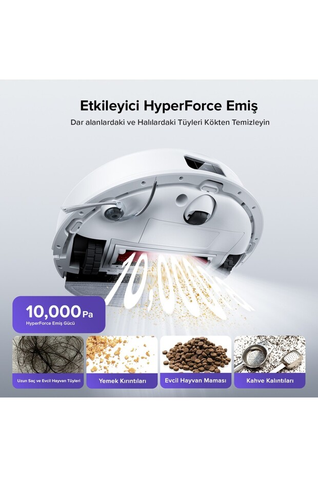 Halı Tanıma Mop Kaldırma Özellikli 10.000Pa Yüksek Emiş Güçlü Robot Süpürge - 3