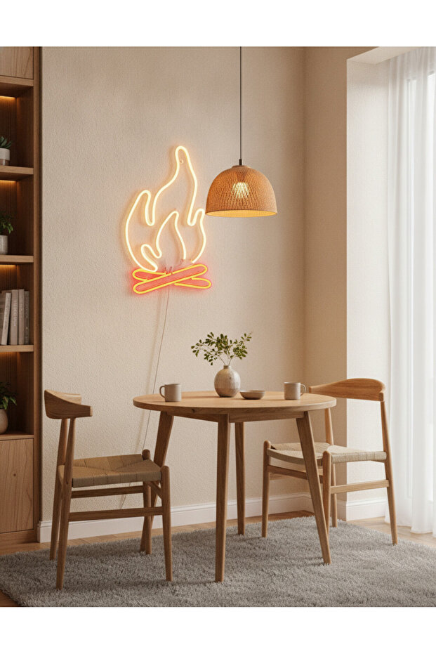 Alev (Ateş) Figürlü LED Neon Duvar Tablosu | Modern Aydınlatma Dekoru | Salon Yatak Odası - 6
