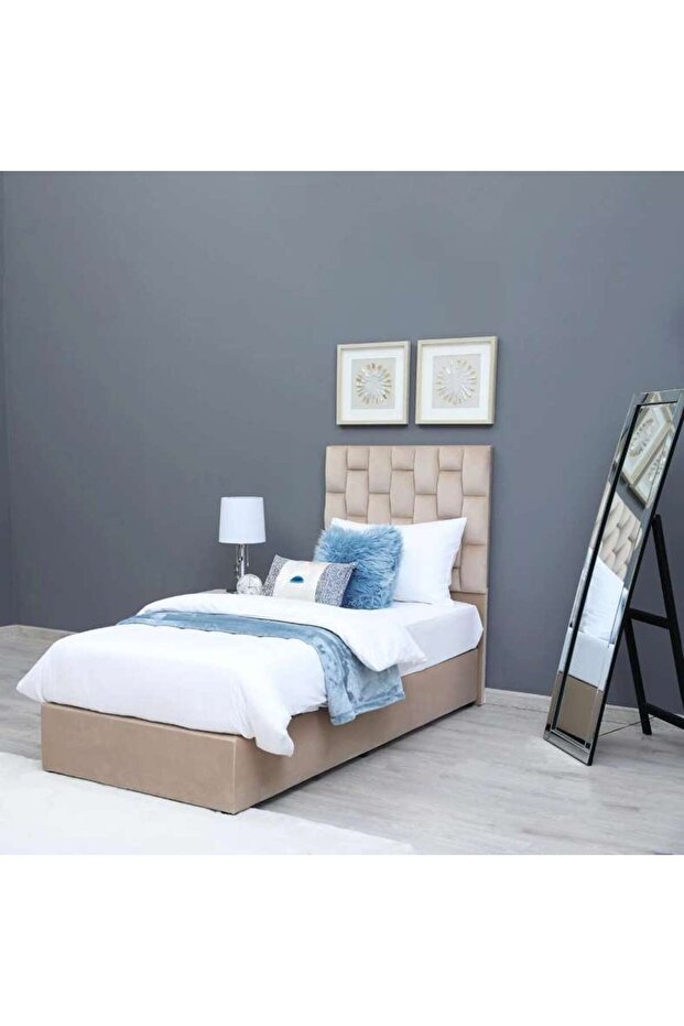 DIANA SINGLE BED VELVET BEIGE 90X200 CM
