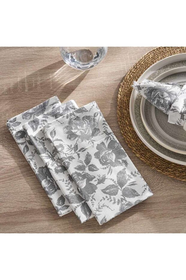 English Garden 4piece Cotton Printed Napkin Set 45x45cm - Grey