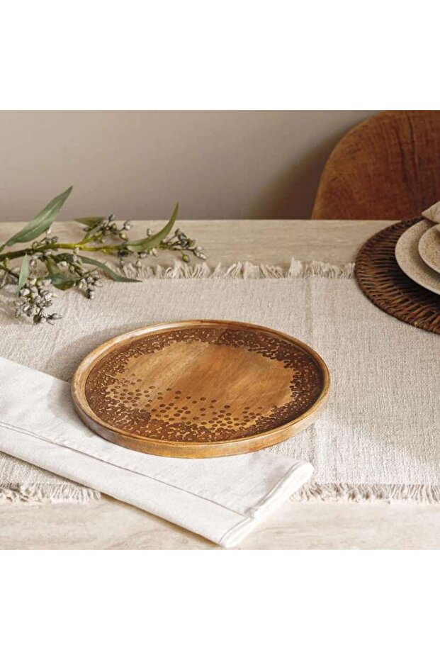 Savanna Mango Wood Etched Serving Platter Dia25x1.5cm -brown