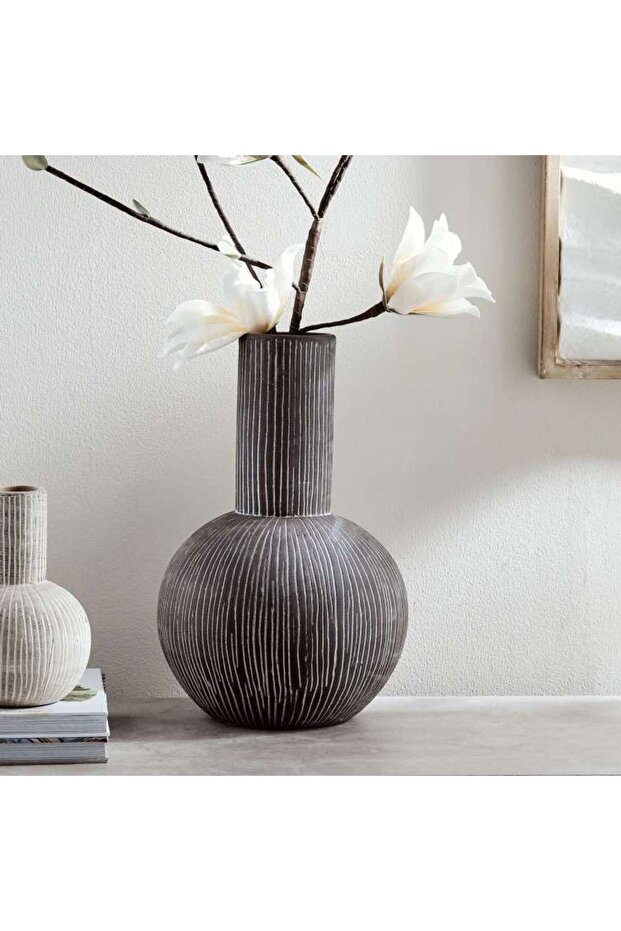Selina Stoneware Vase With Tall Neck 26x26x40.3cm - Black
