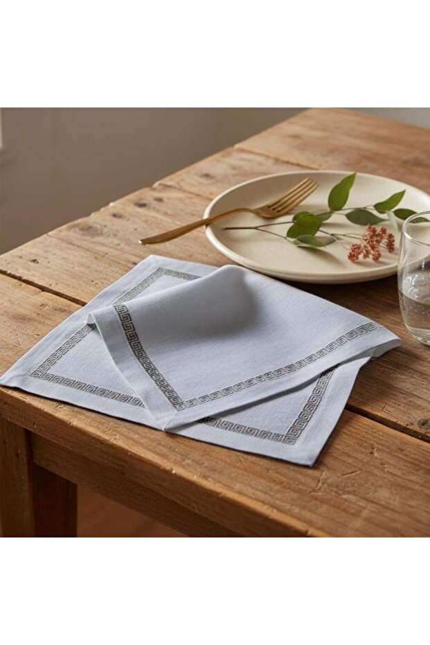 Greeky Embroidered 6 Piece Napkin Set 45x45cm - Beige