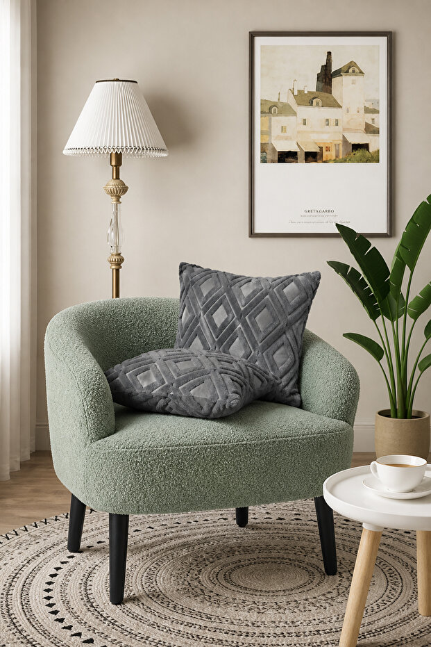 Gray Bohemian Punch Embroidered Double-Sided 2-Piece Decorative Throw Pillow Cover 43X43 cm