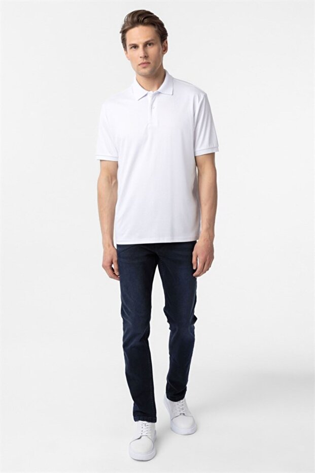Beyaz Regular Baskılı Polo Yaka Tişört - 6