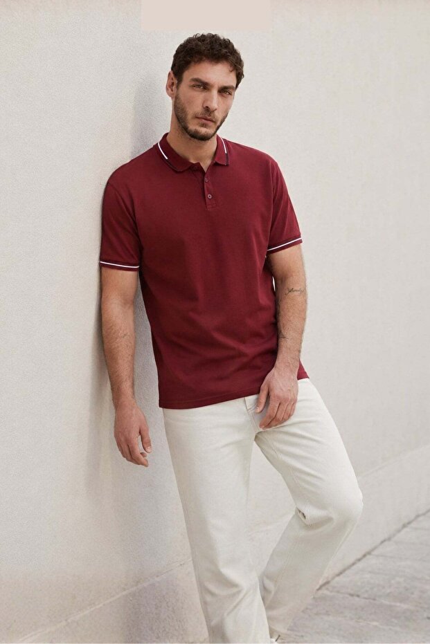 Claret Red Polo Collar Men's T-Shirt 6113