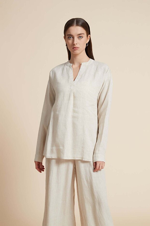 Solid V-Neck Long-Sleeve Top - 1