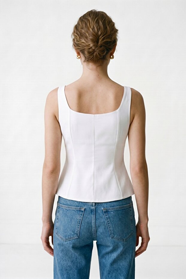White Zero Sleeve U-Neck Blouse 2786 - 3